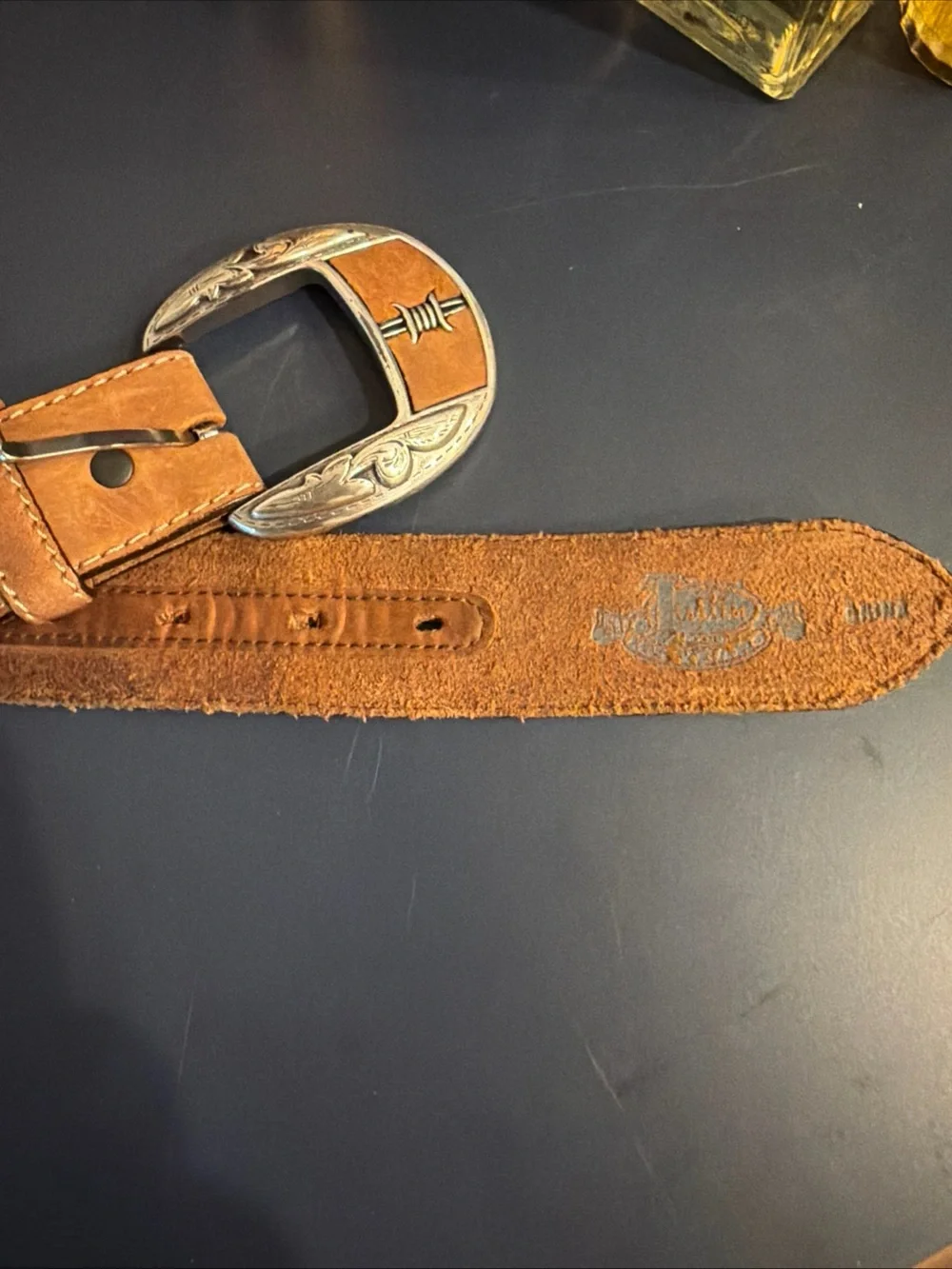 Justin Boots Barbed Wire Western Cowboy Belt Brown Size 42